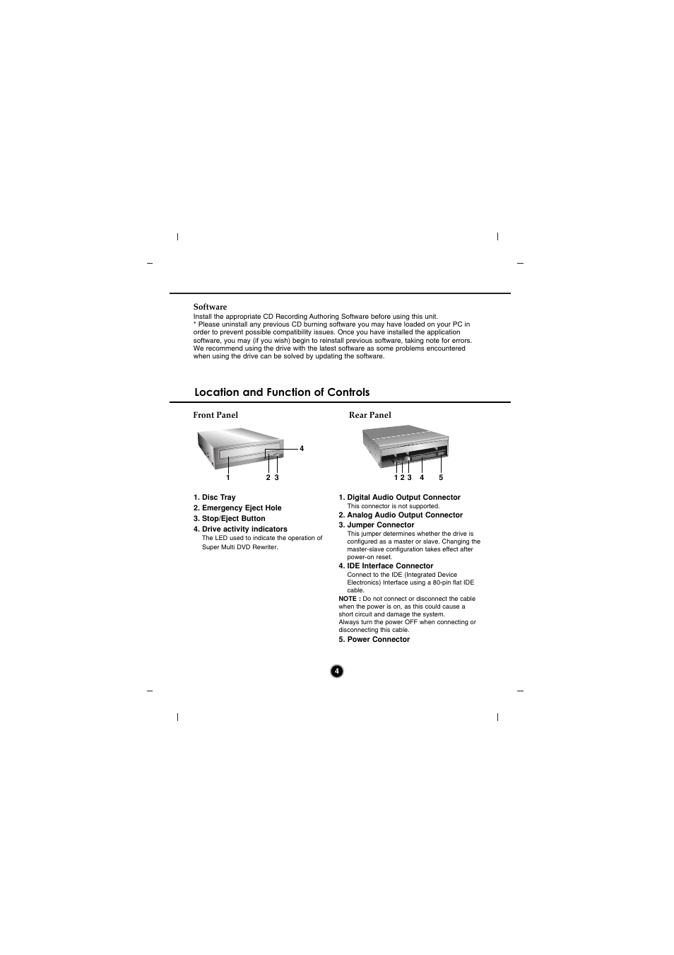 Location and function of controls | LG GSA-H44N User Manual | Page 7 / 15
