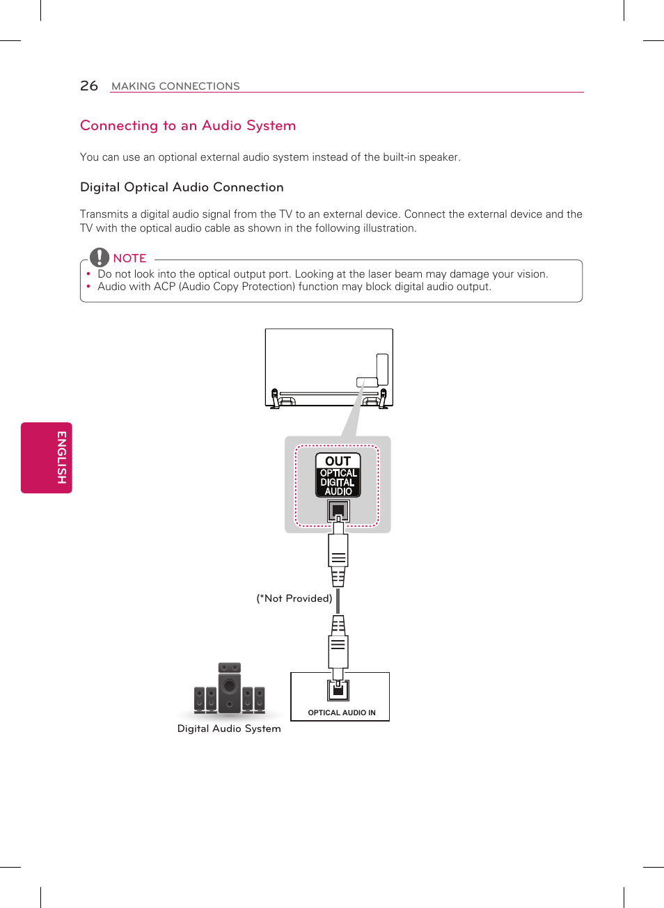 Connecting to an audio system | LG 65LA9650 User Manual | Page 26 / 40