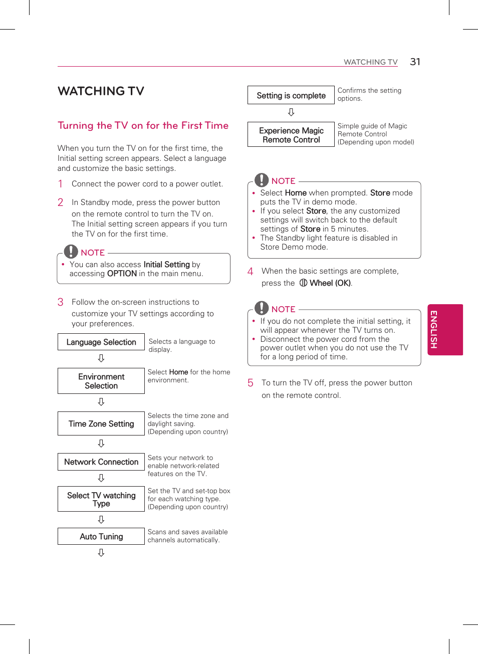 Watching tv, Turning the tv on for the first time | LG 65LA9650 User Manual | Page 31 / 40