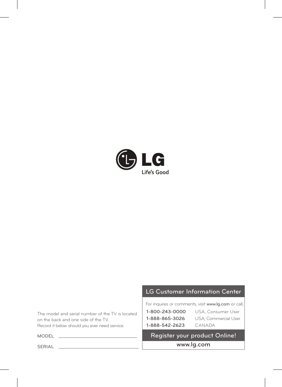 Lg customer information center | LG 65LA9650 User Manual | Page 40 / 40