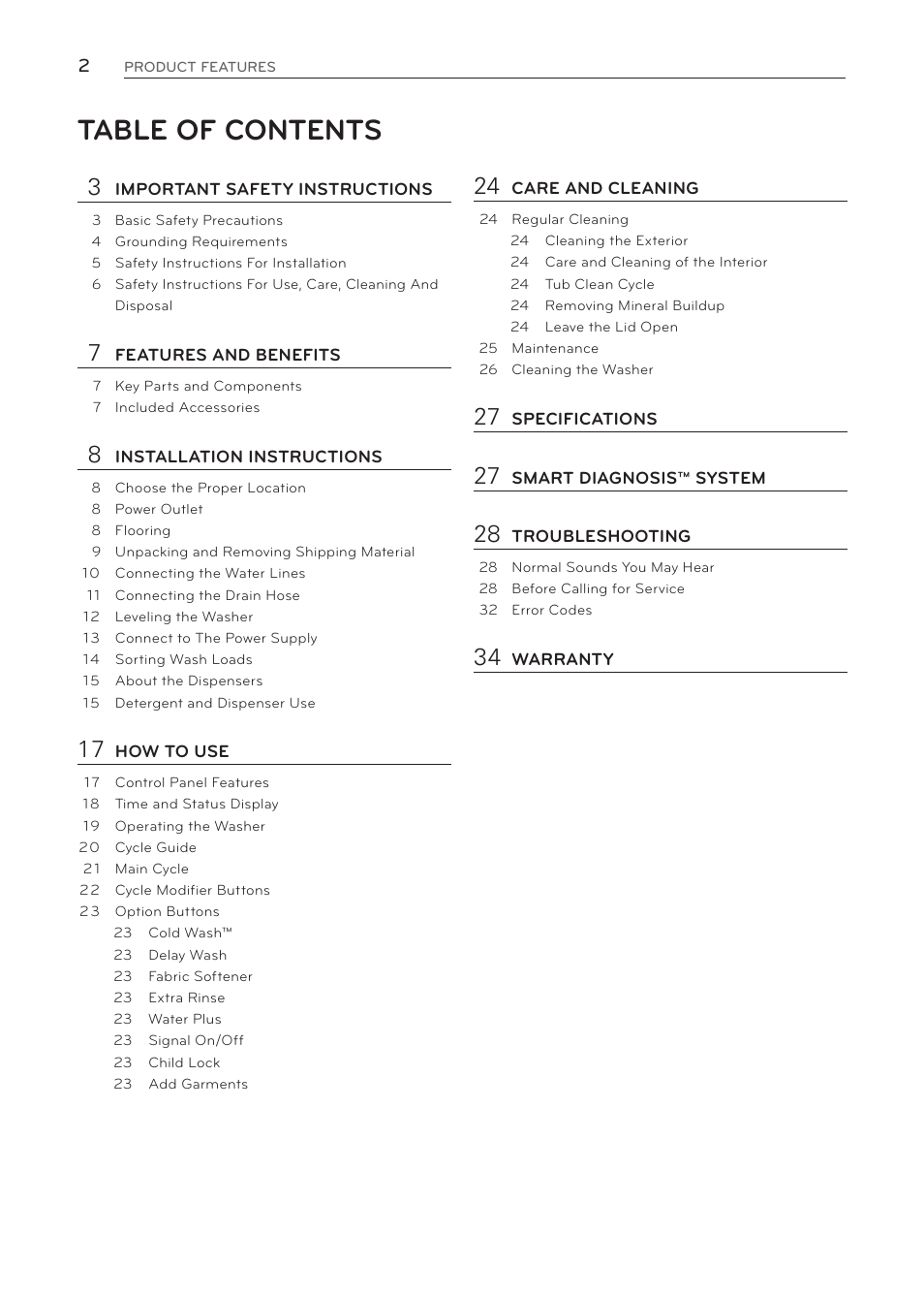 LG WT1001CW User Manual | Page 2 / 72