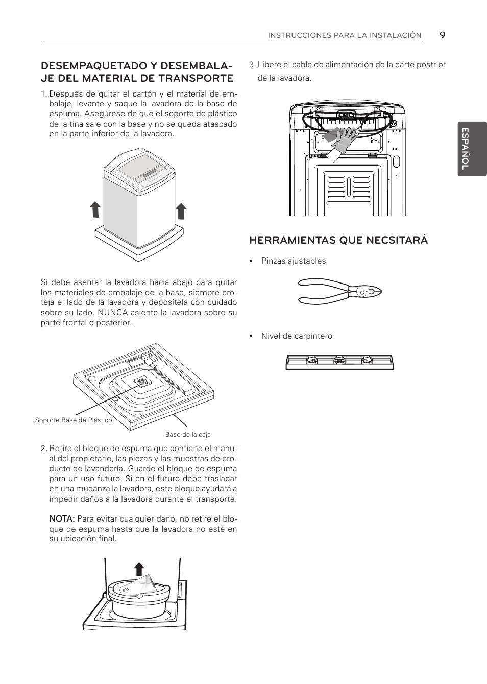 Herramientas que necsitará | LG WT1001CW User Manual | Page 45 / 72