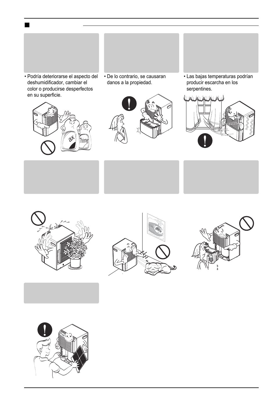 Funcionamiento, Thinner, 20 deshumidificador precauciones de seguridad | LG LD451EGL User Manual | Page 20 / 32