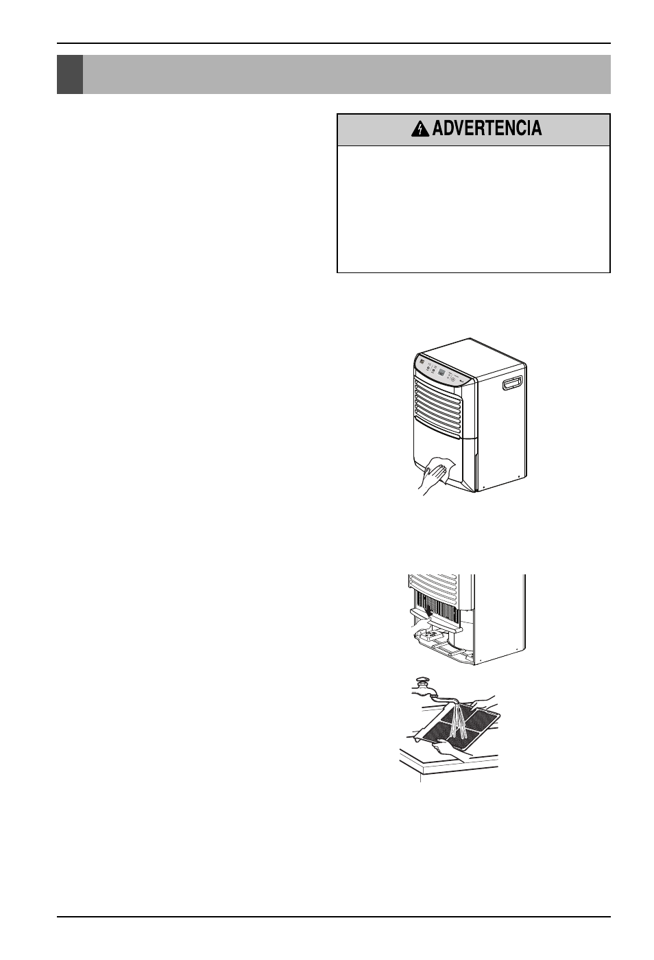 Mantenimiento, Limpieza del panel frontal, cubeta y carcasa, Limpieza del filtro de aire | 28 deshumidificador mantenimiento | LG LD451EGL User Manual | Page 28 / 32
