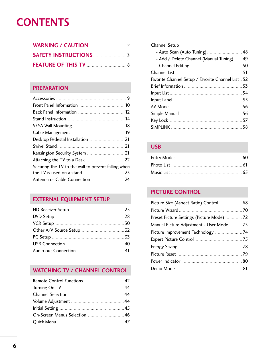 LG 55LH40 User Manual | Page 6 / 136
