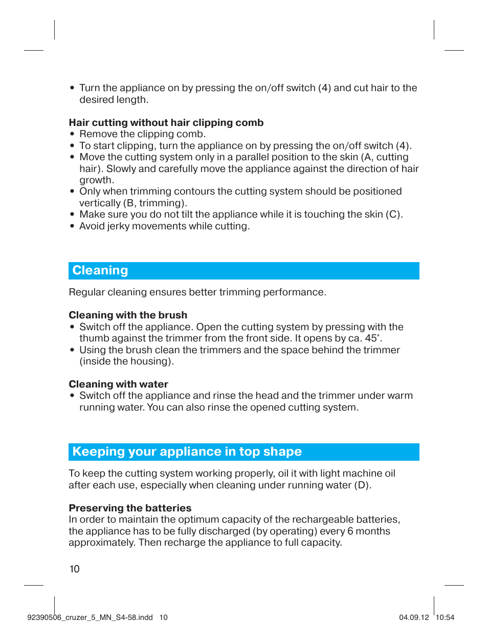 Cleaning, Keeping your appliance in top shape | Braun cruZer5 head Hair clipper User Manual | Page 10 / 55