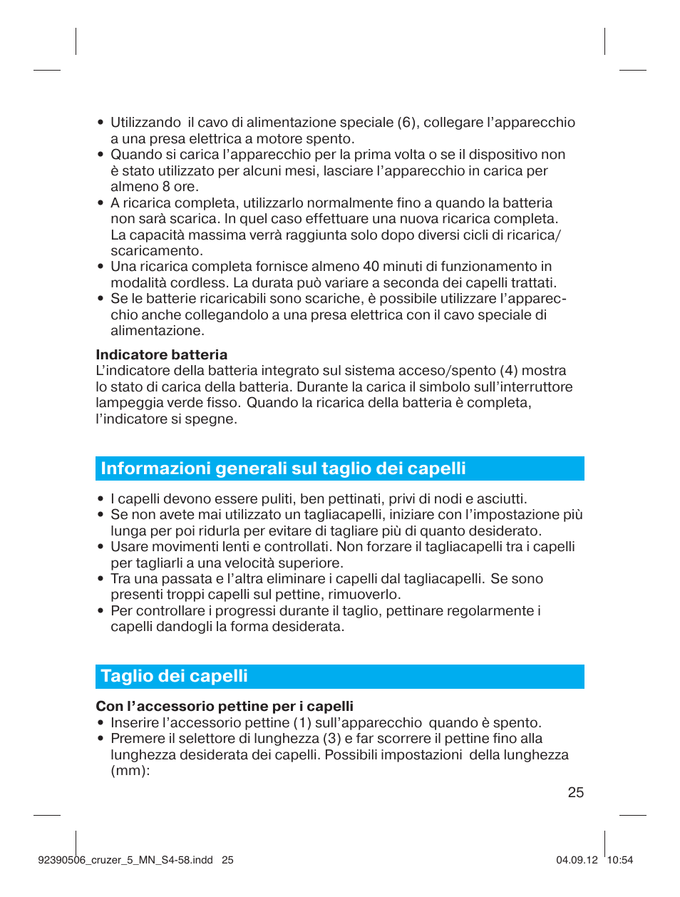 Informazioni generali sul taglio dei capelli, Taglio dei capelli | Braun cruZer5 head Hair clipper User Manual | Page 25 / 55