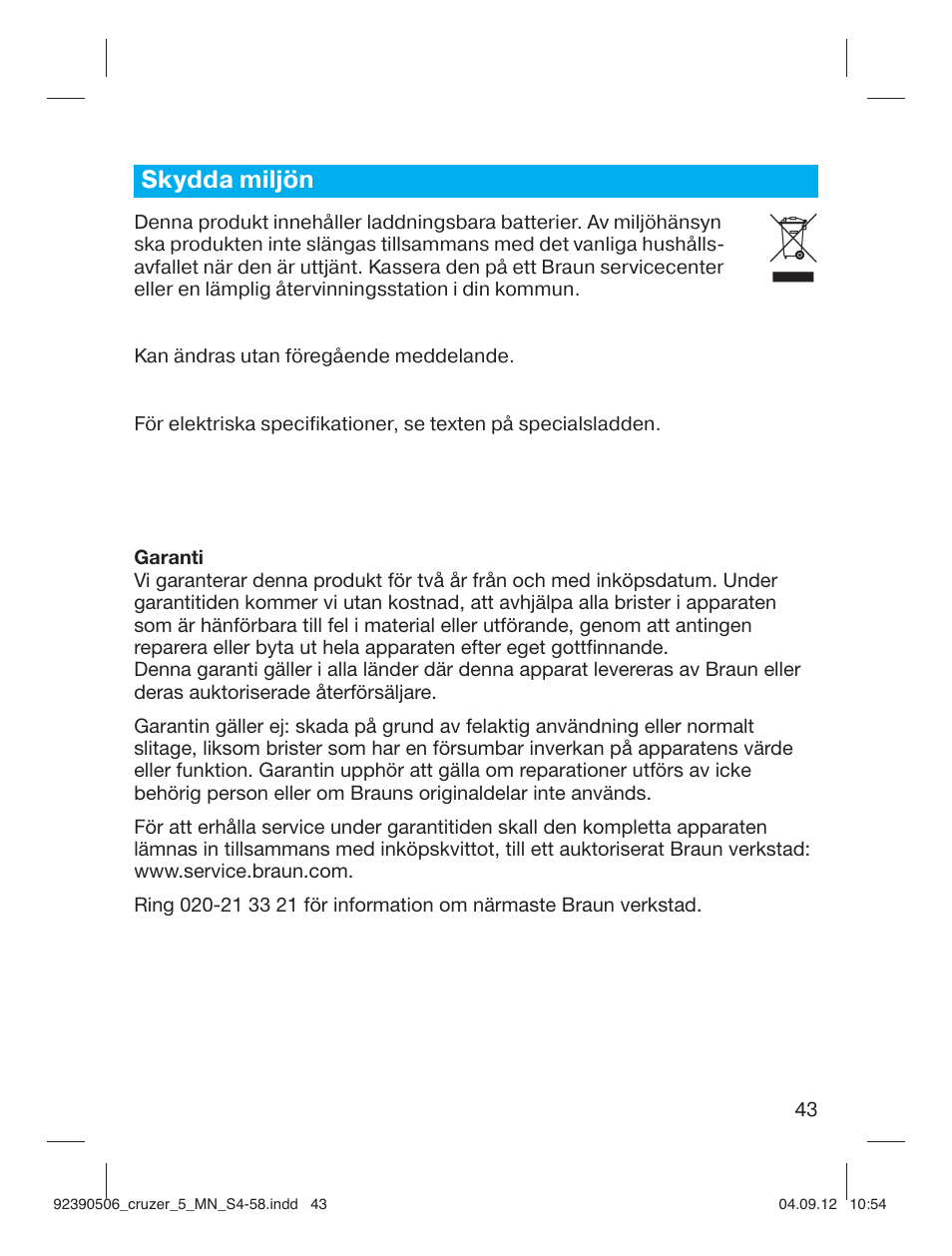 Skydda miljön | Braun cruZer5 head Hair clipper User Manual | Page 43 / 55