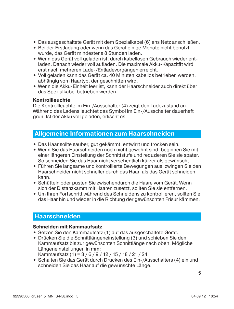 Allgemeine informationen zum haarschneiden, Haarschneiden | Braun cruZer5 head Hair clipper User Manual | Page 5 / 55