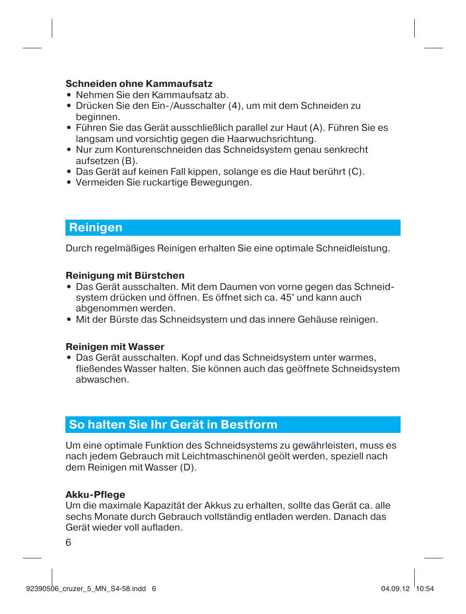 Reinigen, So halten sie ihr gerät in bestform | Braun cruZer5 head Hair clipper User Manual | Page 6 / 55