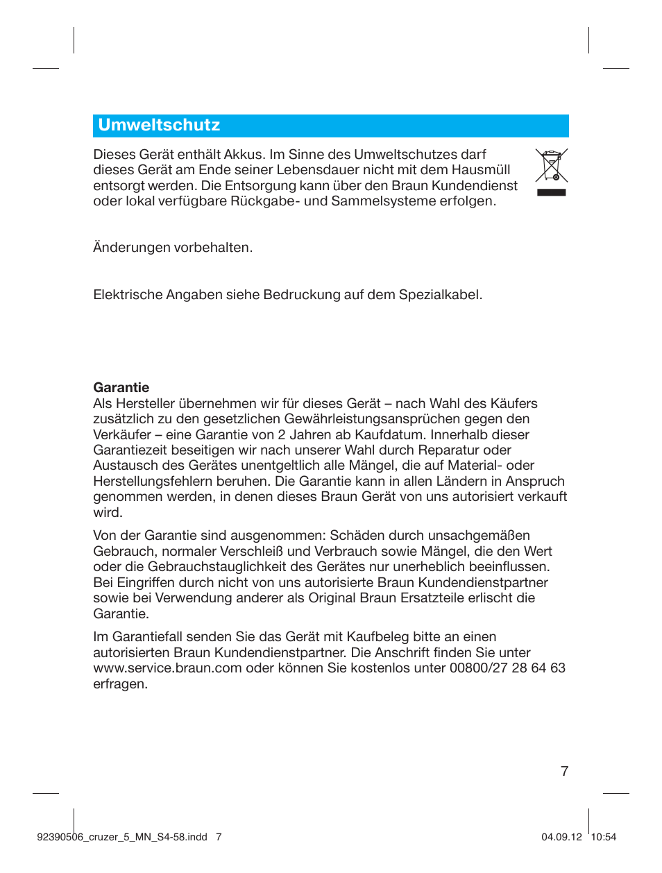 Umweltschutz | Braun cruZer5 head Hair clipper User Manual | Page 7 / 55