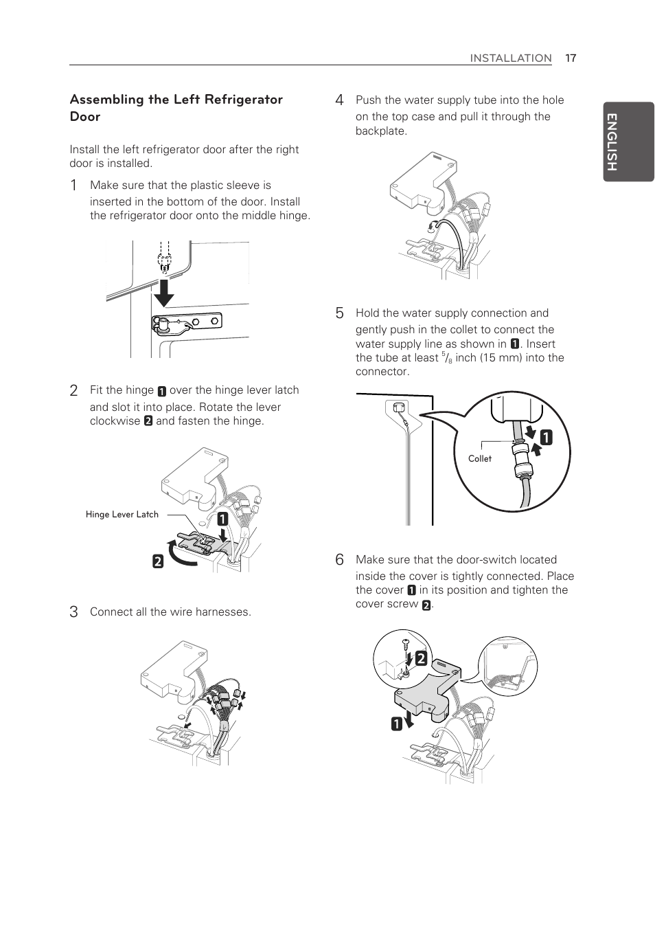 Assembling the left refrigerator door | LG LMXS30776S User Manual | Page 17 / 61