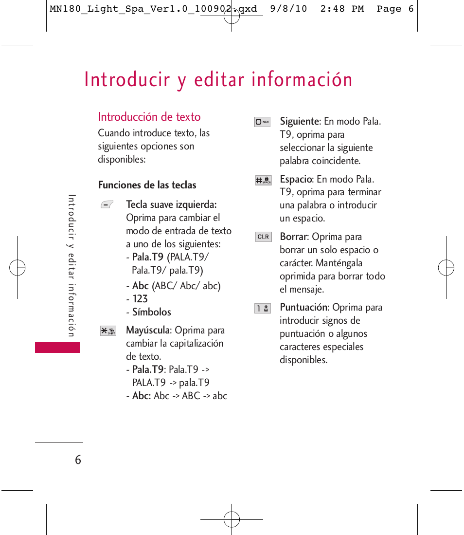 Introducir y editar información | LG LGMN180 User Manual | Page 33 / 55