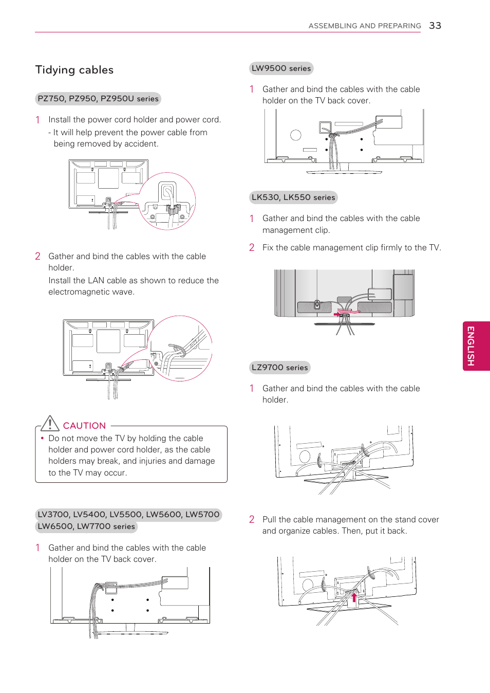 Tidying cables | LG 55LV5500 User Manual | Page 33 / 166