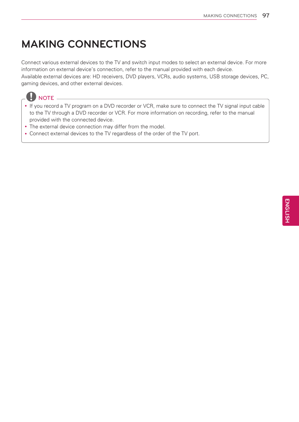 Making connections, 97 making connections | LG 55LV5500 User Manual | Page 97 / 166