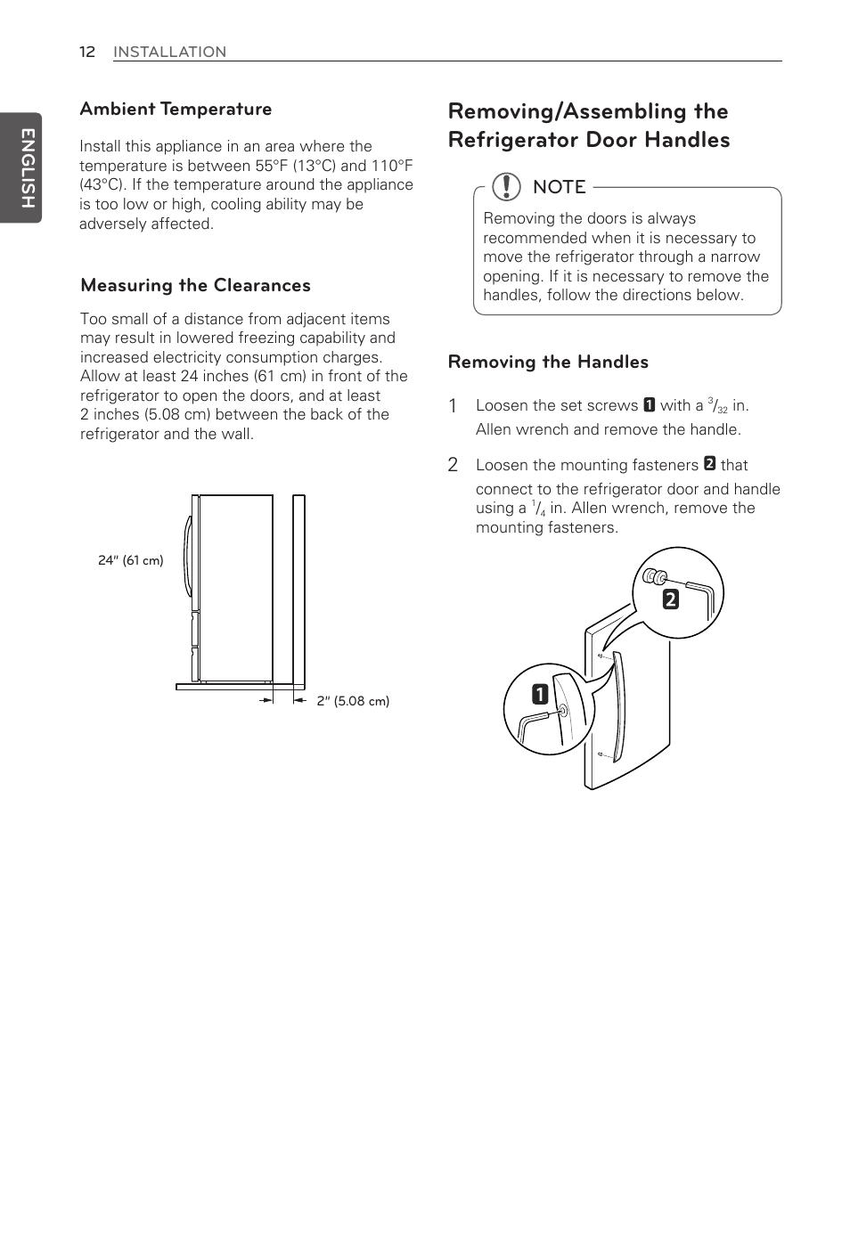 Removing/assembling the refrigerator door handles | LG LMX31985ST User Manual | Page 12 / 62