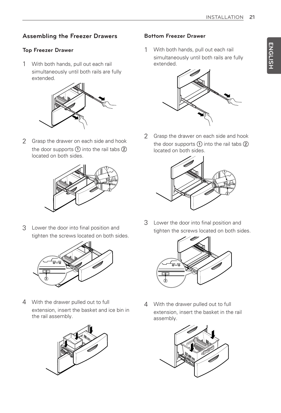 Assembling the freezer drawers | LG LMX31985ST User Manual | Page 21 / 62