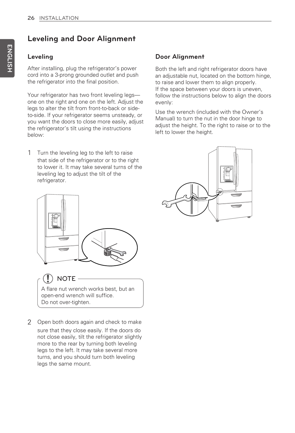 Leveling and door alignment | LG LMX31985ST User Manual | Page 26 / 62