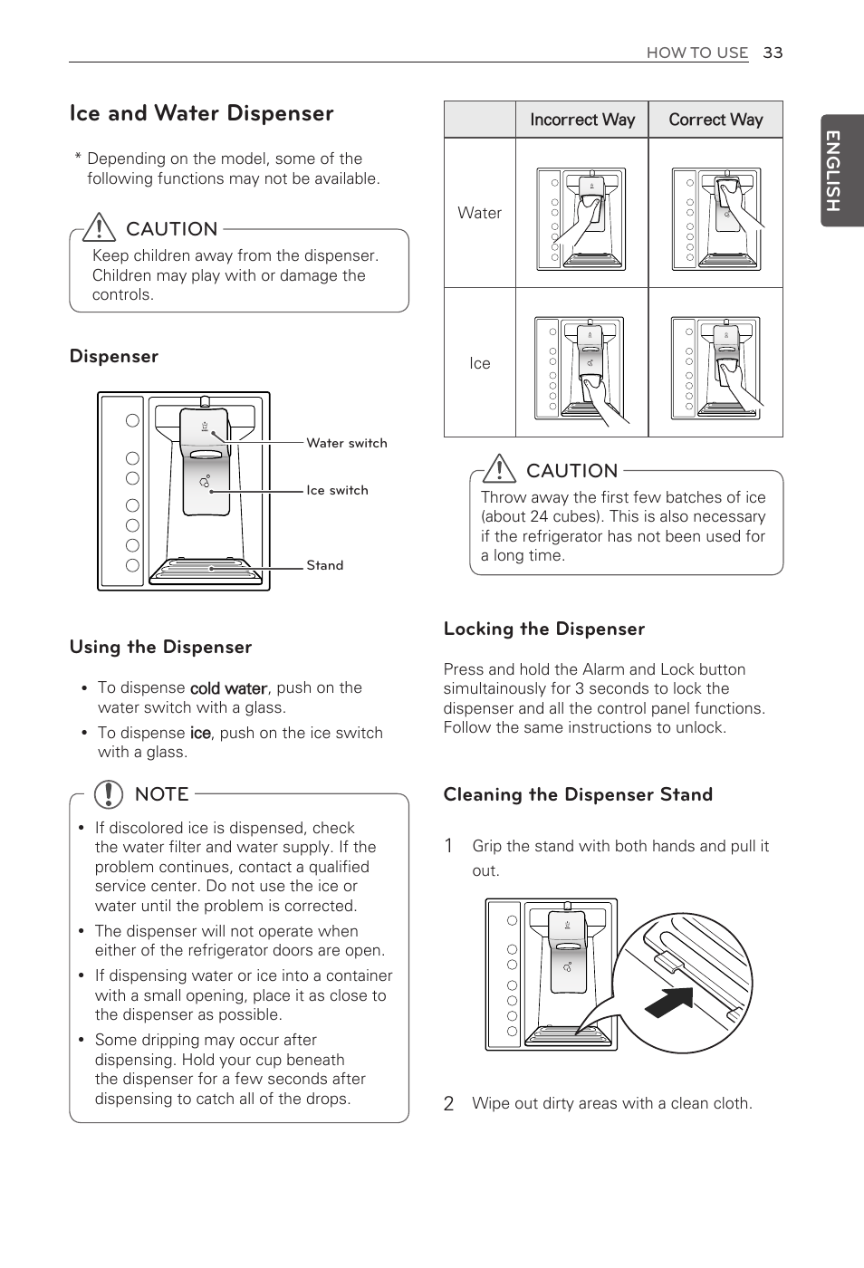 Ice and water dispenser | LG LMX31985ST User Manual | Page 33 / 62