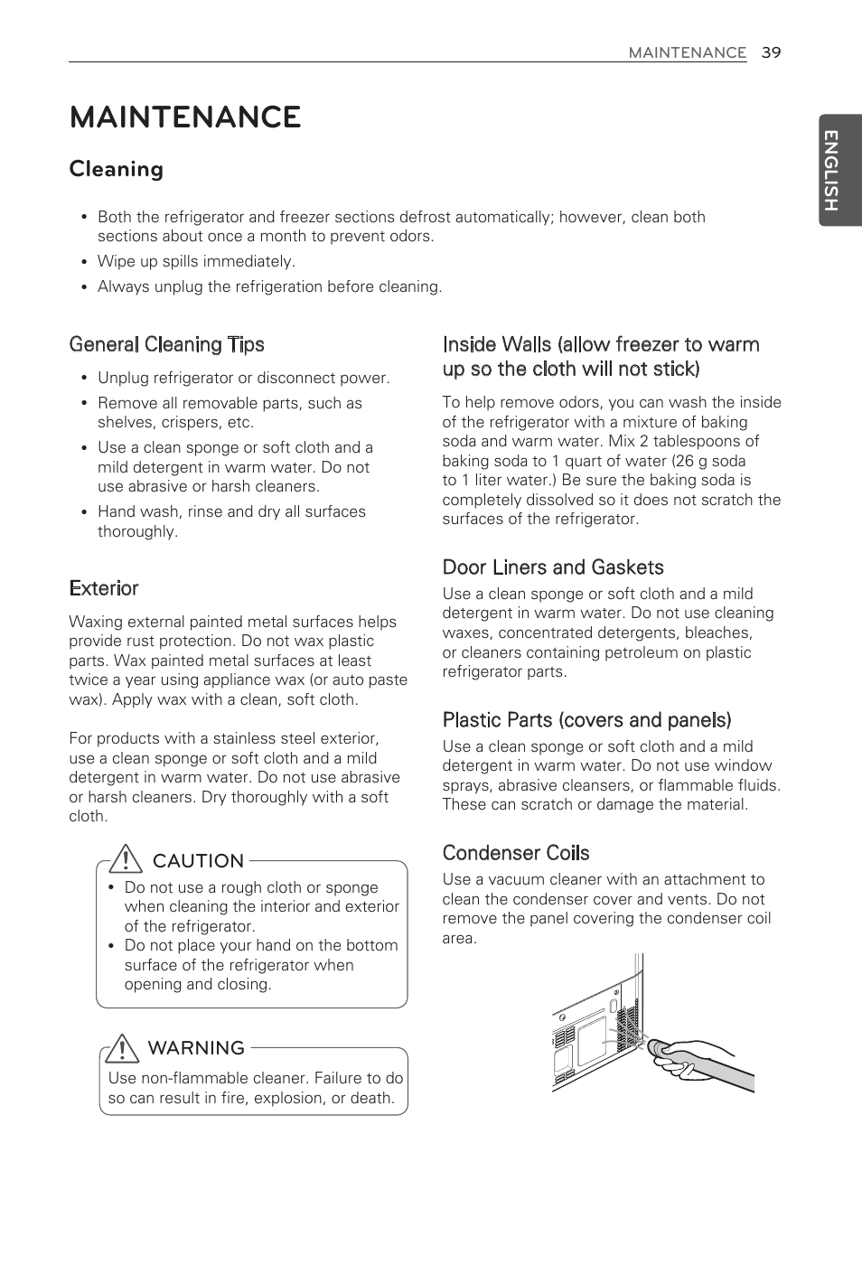 Maintenance, Cleaning | LG LMX31985ST User Manual | Page 39 / 62