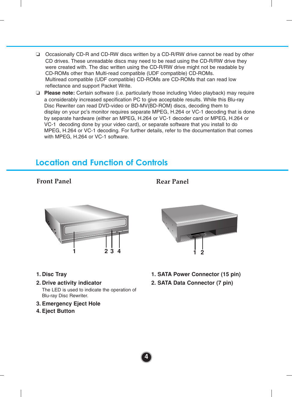 Location and function of controls | LG WH12LS30 User Manual | Page 7 / 15