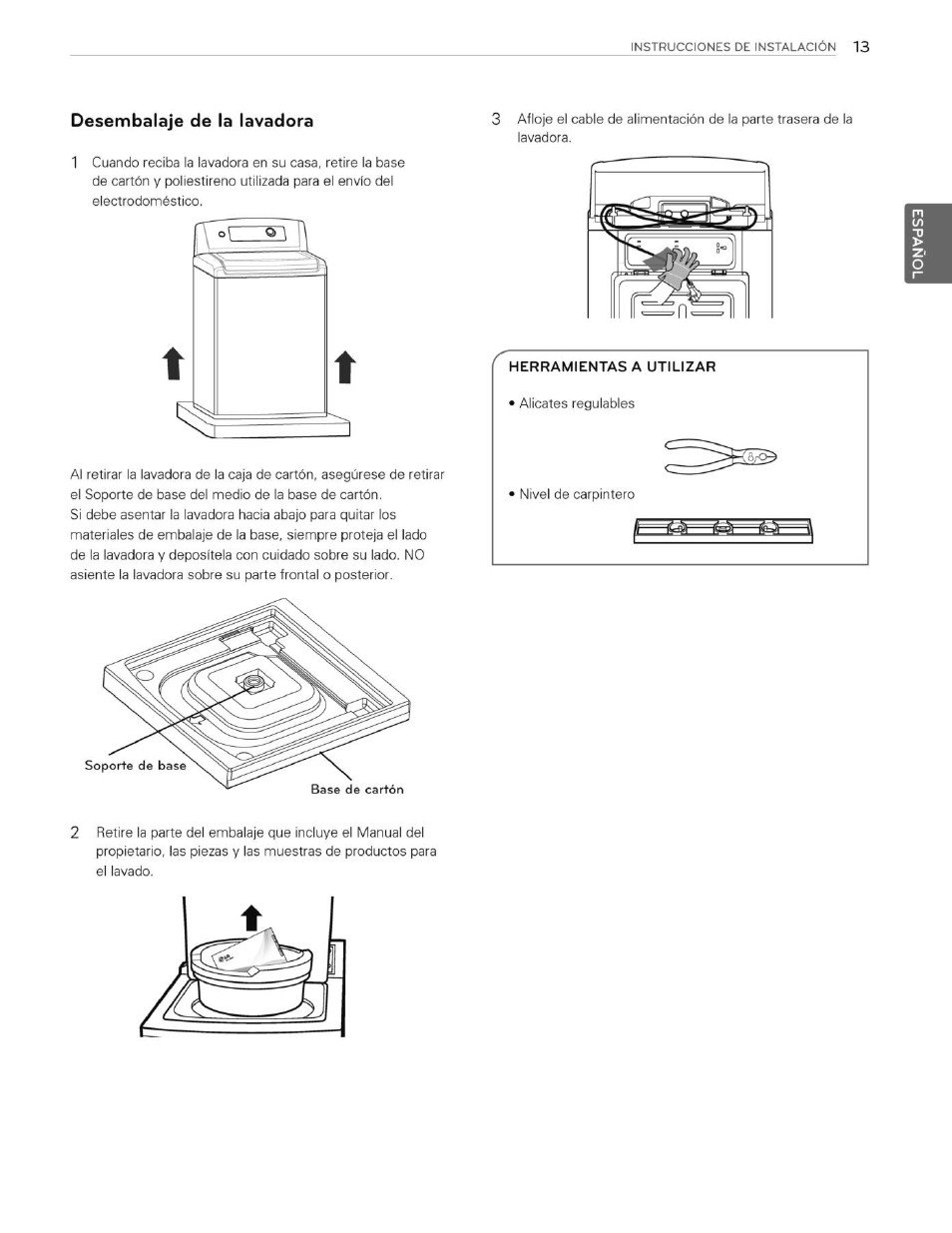 Desembalaje de la lavadora | LG WT4901CW User Manual | Page 51 / 76