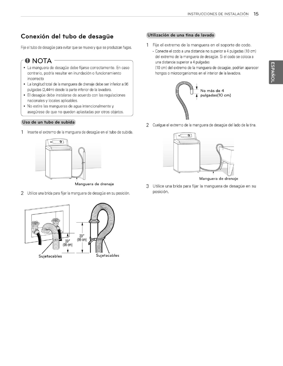 Conexión del tubo de desagüe, Ro nota | LG WT4901CW User Manual | Page 53 / 76