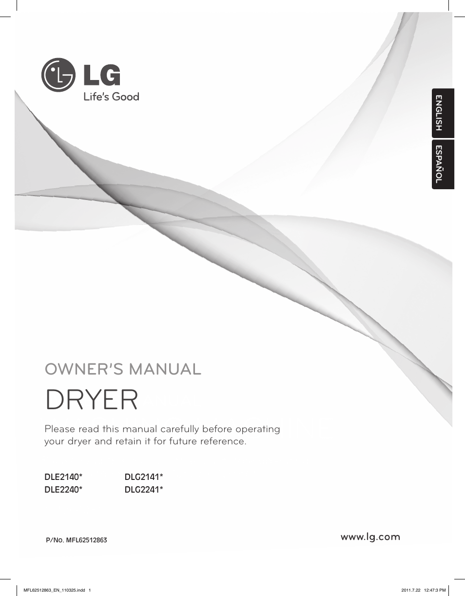 LG DLE2240W User Manual | 84 pages