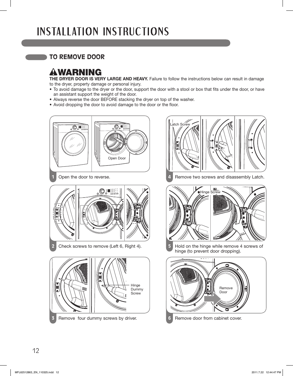 Wwarning | LG DLE2240W User Manual | Page 12 / 84