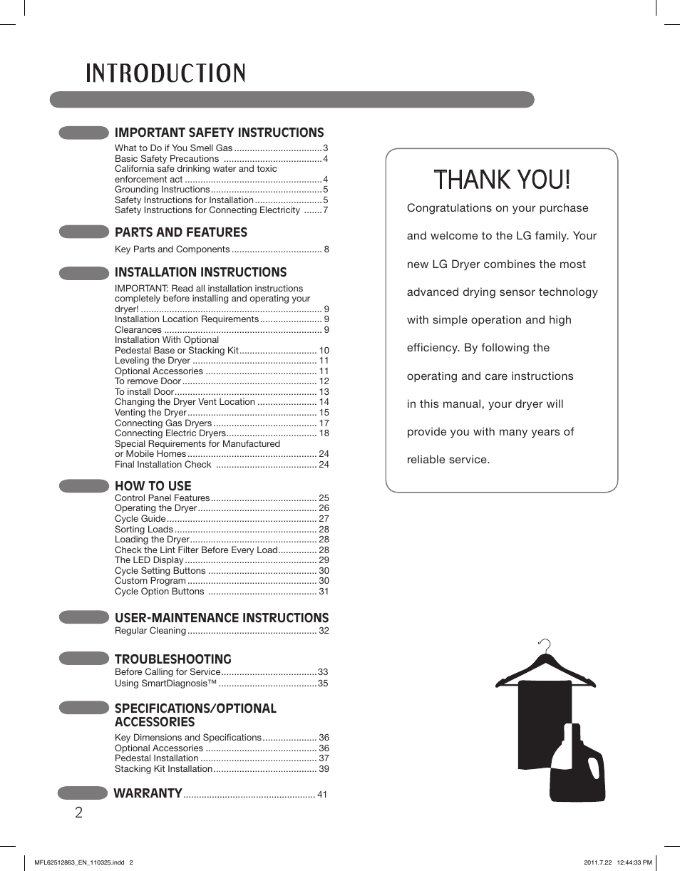 LG DLE2240W User Manual | Page 2 / 84