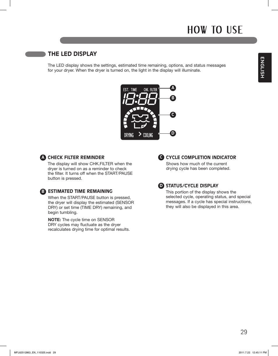 The led display | LG DLE2240W User Manual | Page 29 / 84