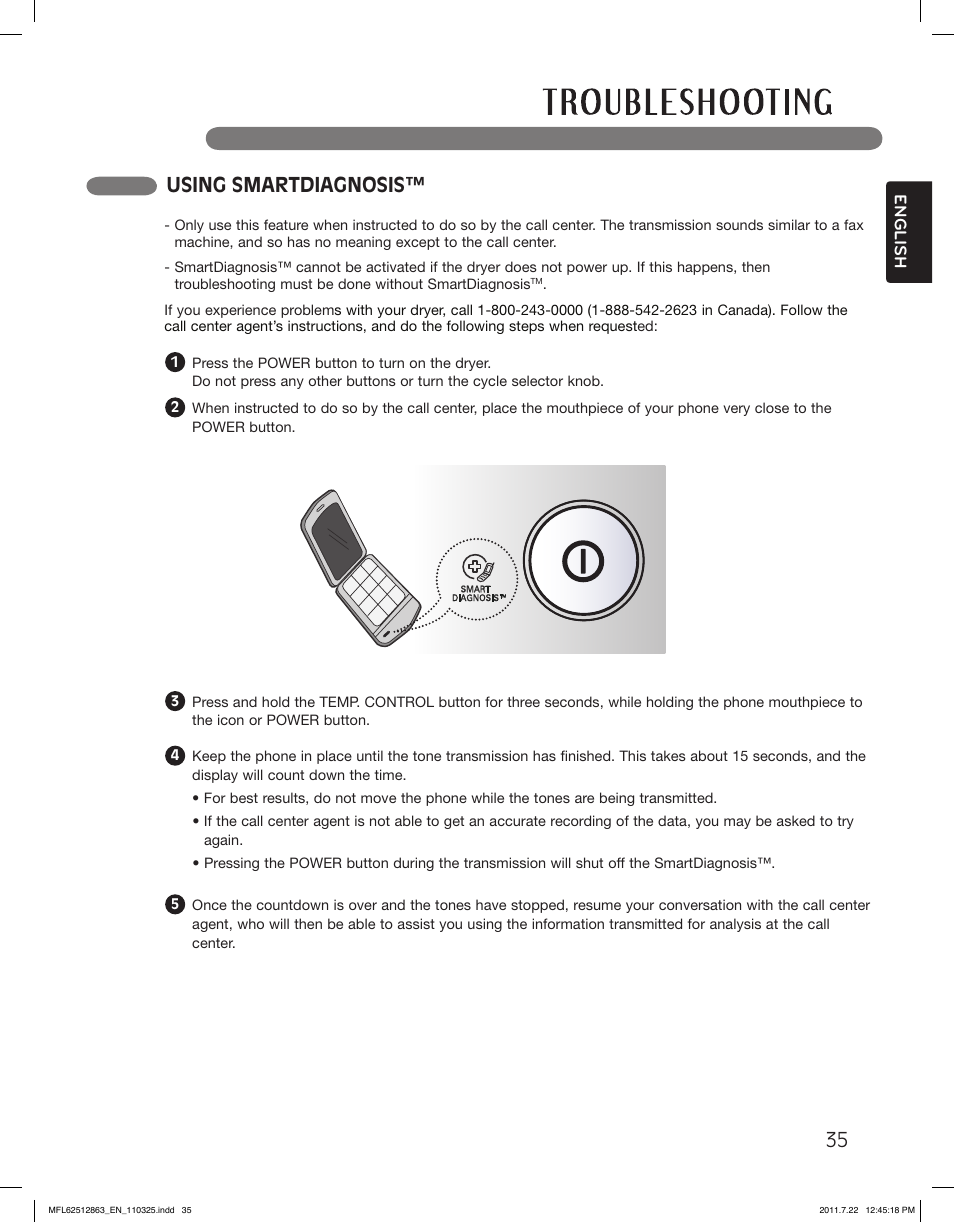 Using smartdiagnosis | LG DLE2240W User Manual | Page 35 / 84