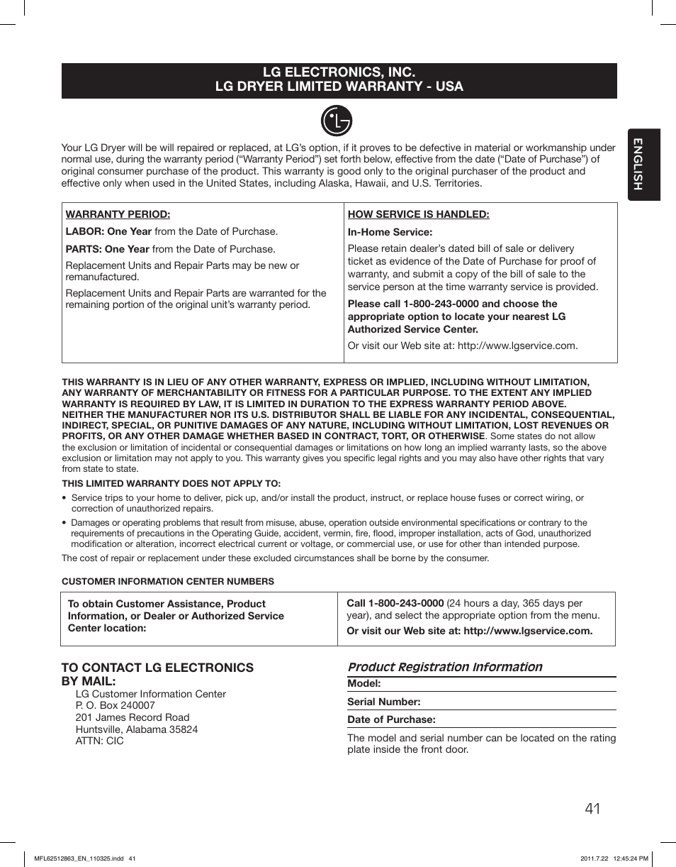 LG DLE2240W User Manual | Page 41 / 84