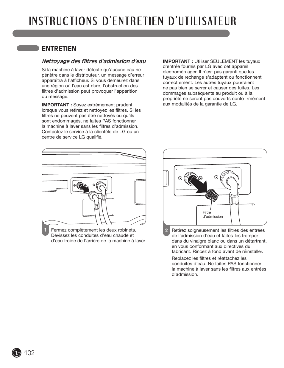 Entretien | LG WM2801HWA User Manual | Page 102 / 116