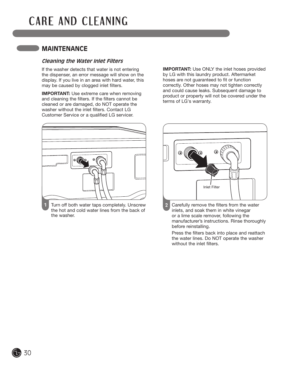 Maintenance | LG WM2801HWA User Manual | Page 30 / 116