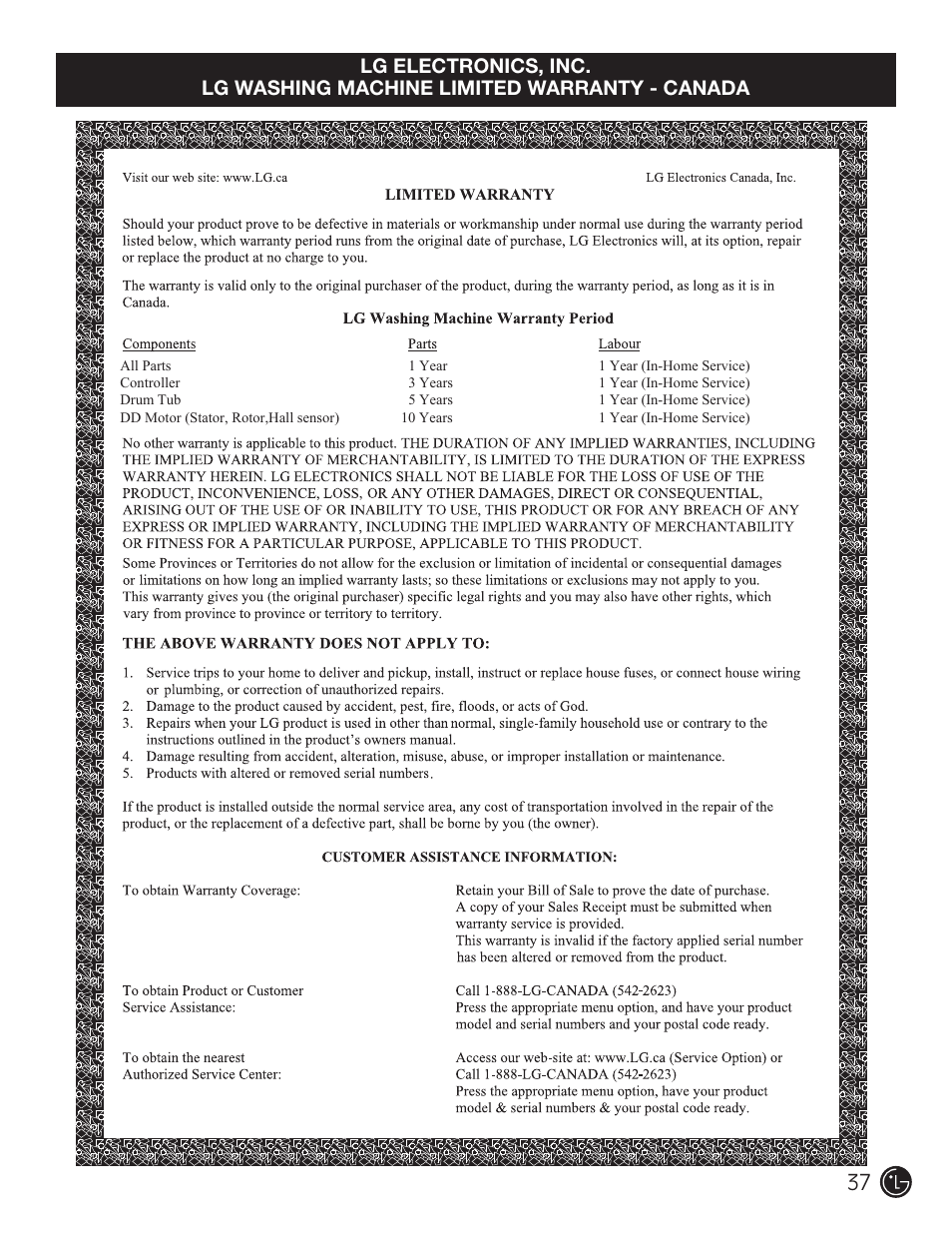 LG WM2801HWA User Manual | Page 37 / 116