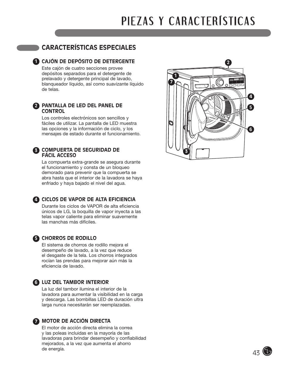Características especiales | LG WM2801HWA User Manual | Page 43 / 116