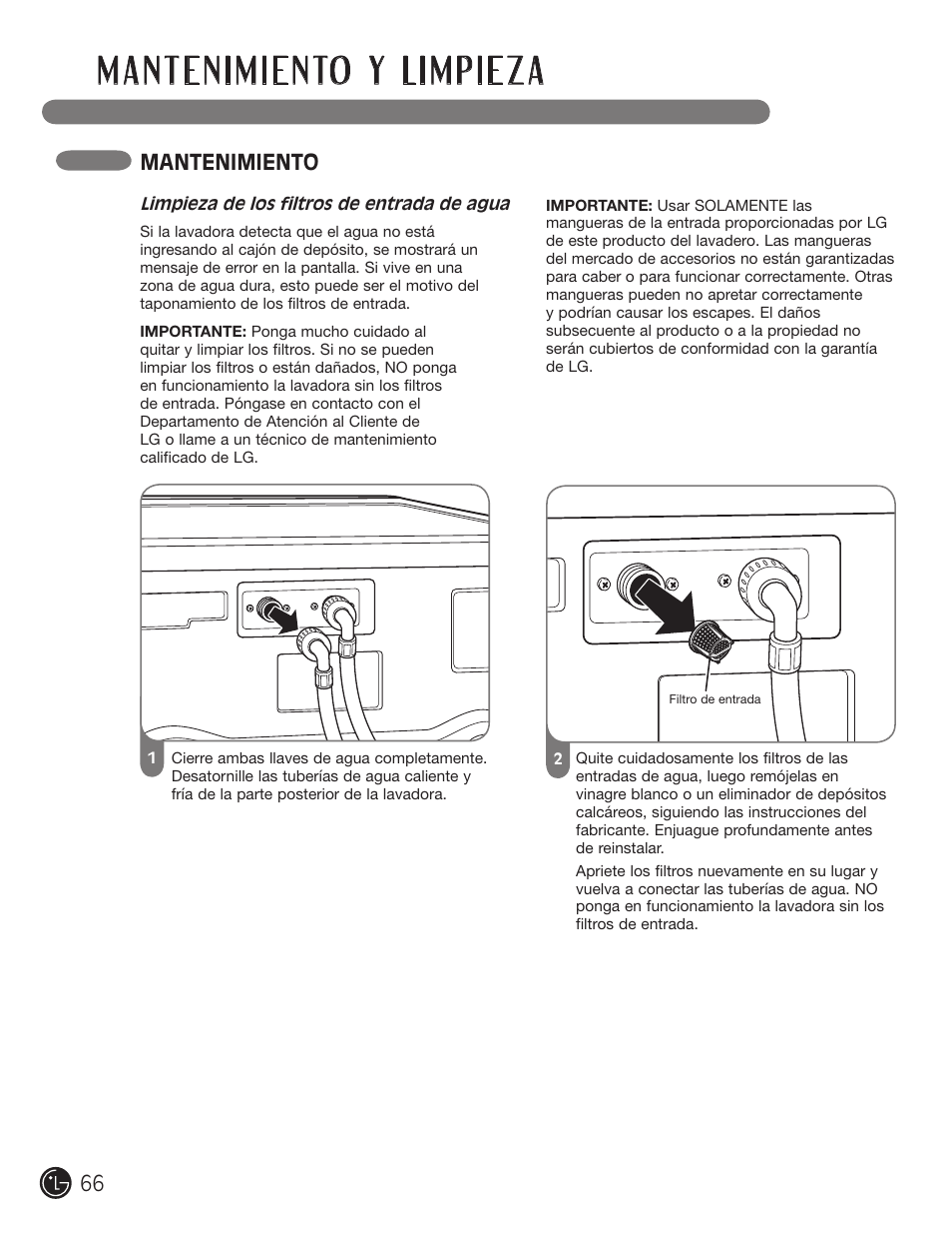 Mantenimiento | LG WM2801HWA User Manual | Page 66 / 116