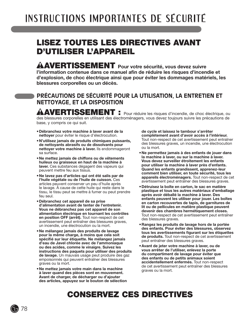 Wavertissement | LG WM2801HWA User Manual | Page 78 / 116