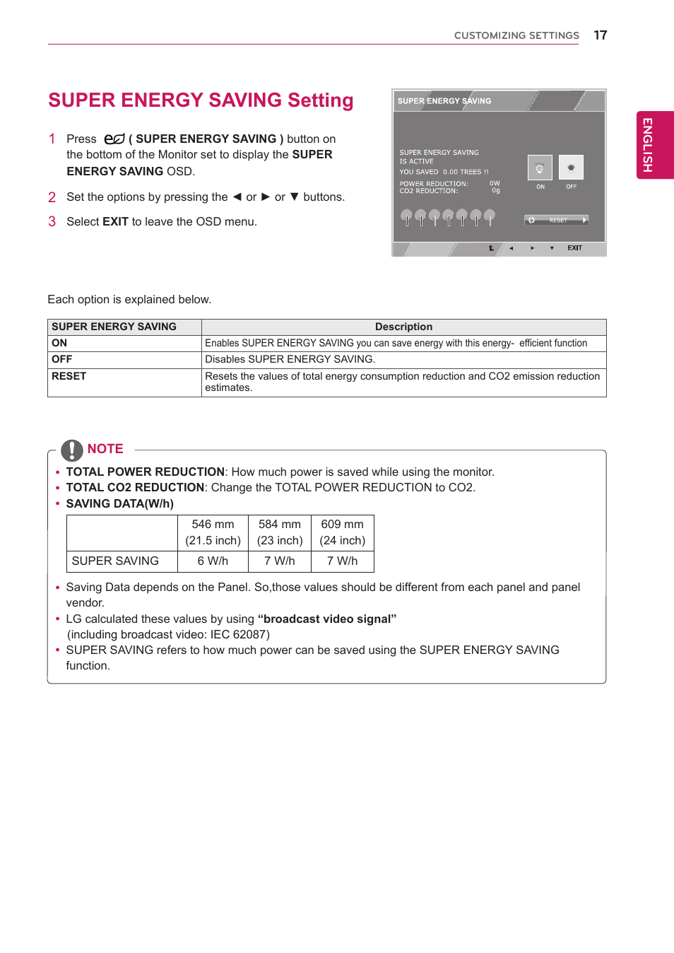 Super energy saving setting, 17 super energy saving setting | LG EB2242T-BN User Manual | Page 17 / 26