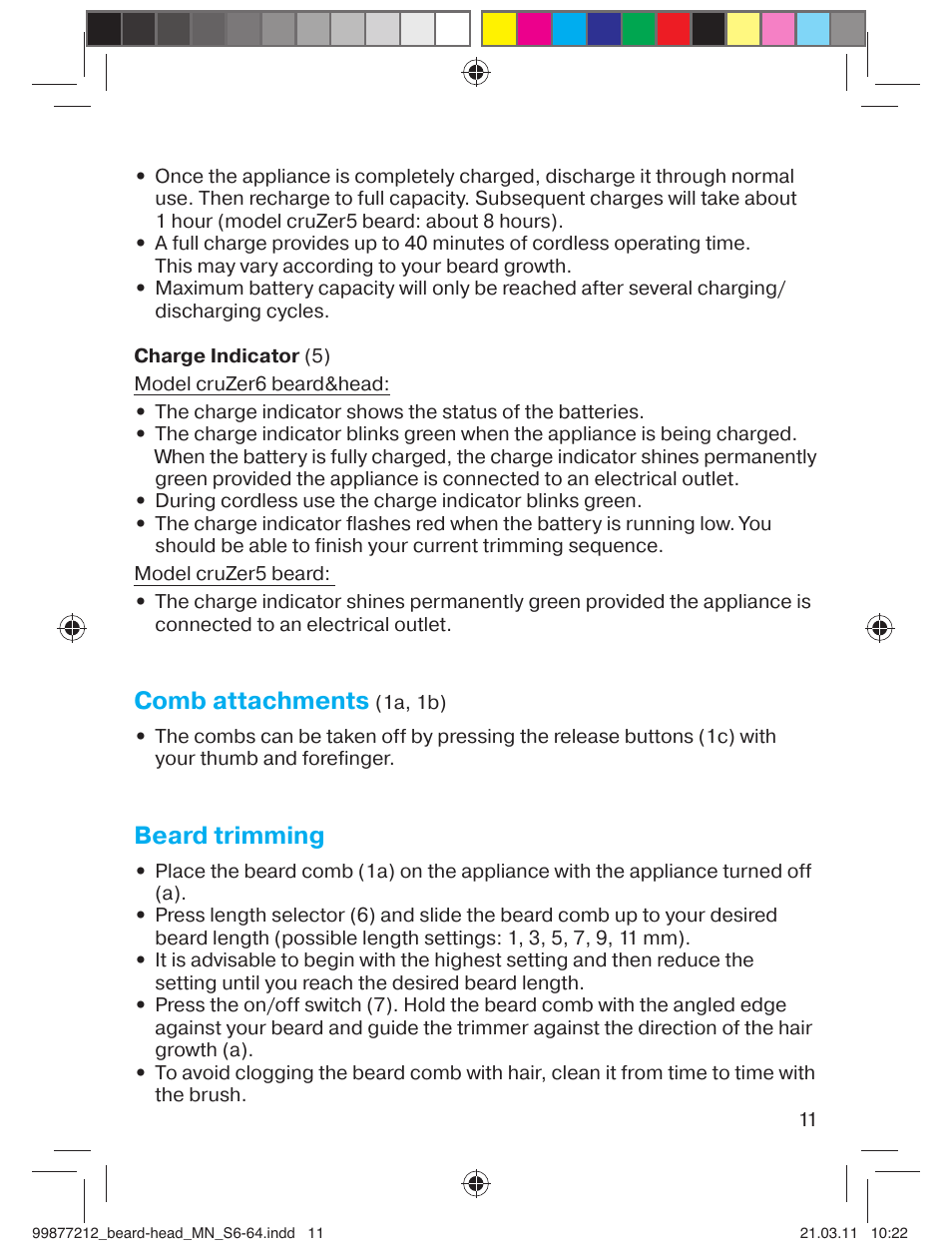 Comb attachments, Beard trimming | Braun cruZer6 beard&head  EU User Manual | Page 10 / 64