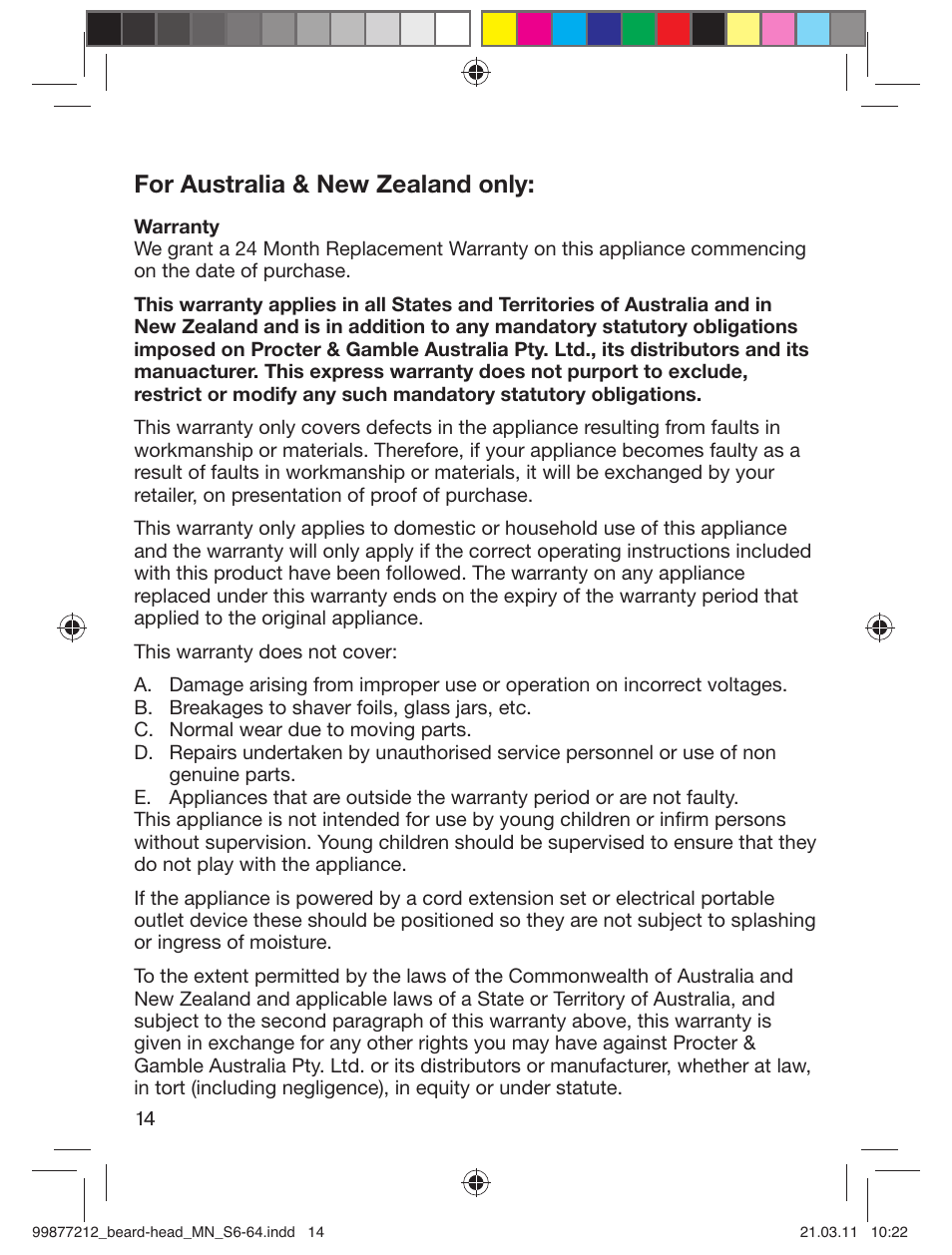 For australia & new zealand only | Braun cruZer6 beard&head  EU User Manual | Page 13 / 64