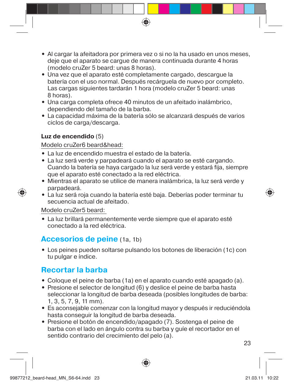 Accesorios de peine, Recortar la barba | Braun cruZer6 beard&head  EU User Manual | Page 22 / 64