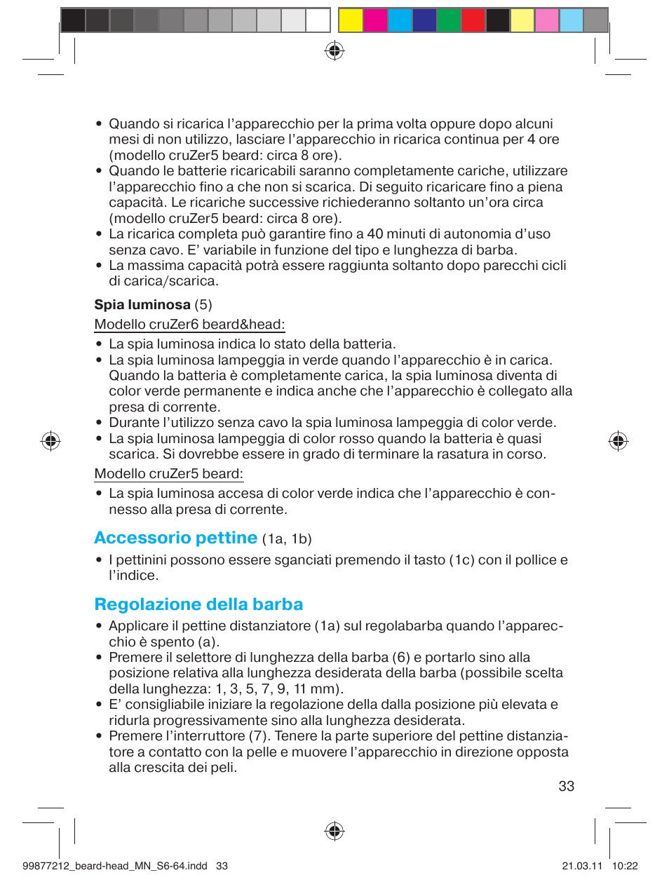 Accessorio pettine, Regolazione della barba | Braun cruZer6 beard&head  EU User Manual | Page 32 / 64