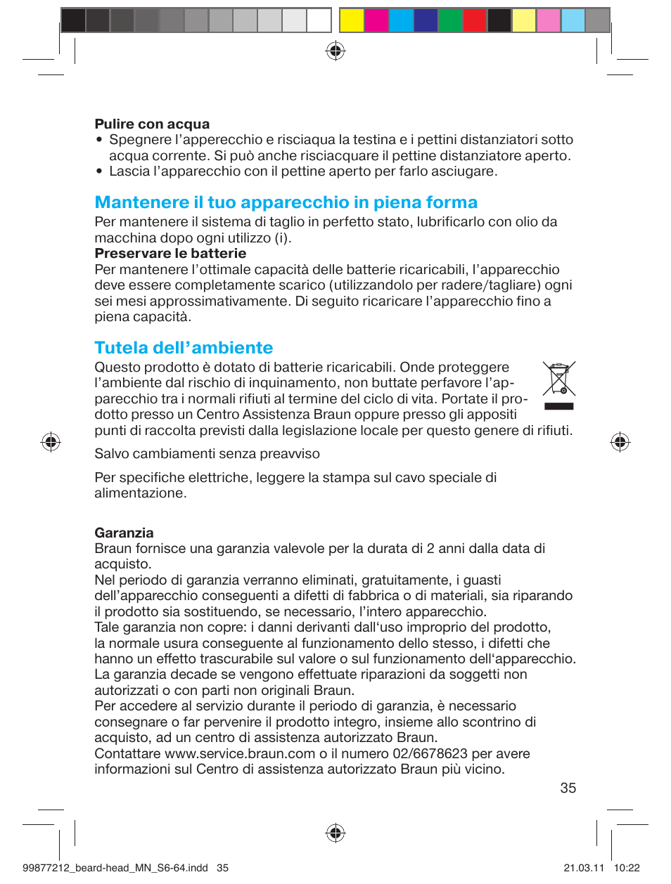 Mantenere il tuo apparecchio in piena forma, Tutela dell’ambiente | Braun cruZer6 beard&head  EU User Manual | Page 34 / 64