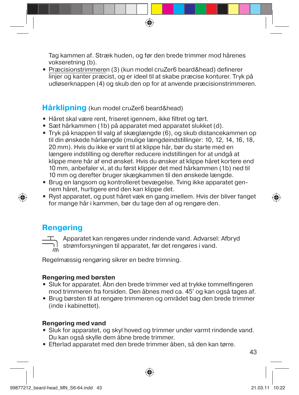 Hårklipning, Rengøring | Braun cruZer6 beard&head  EU User Manual | Page 42 / 64
