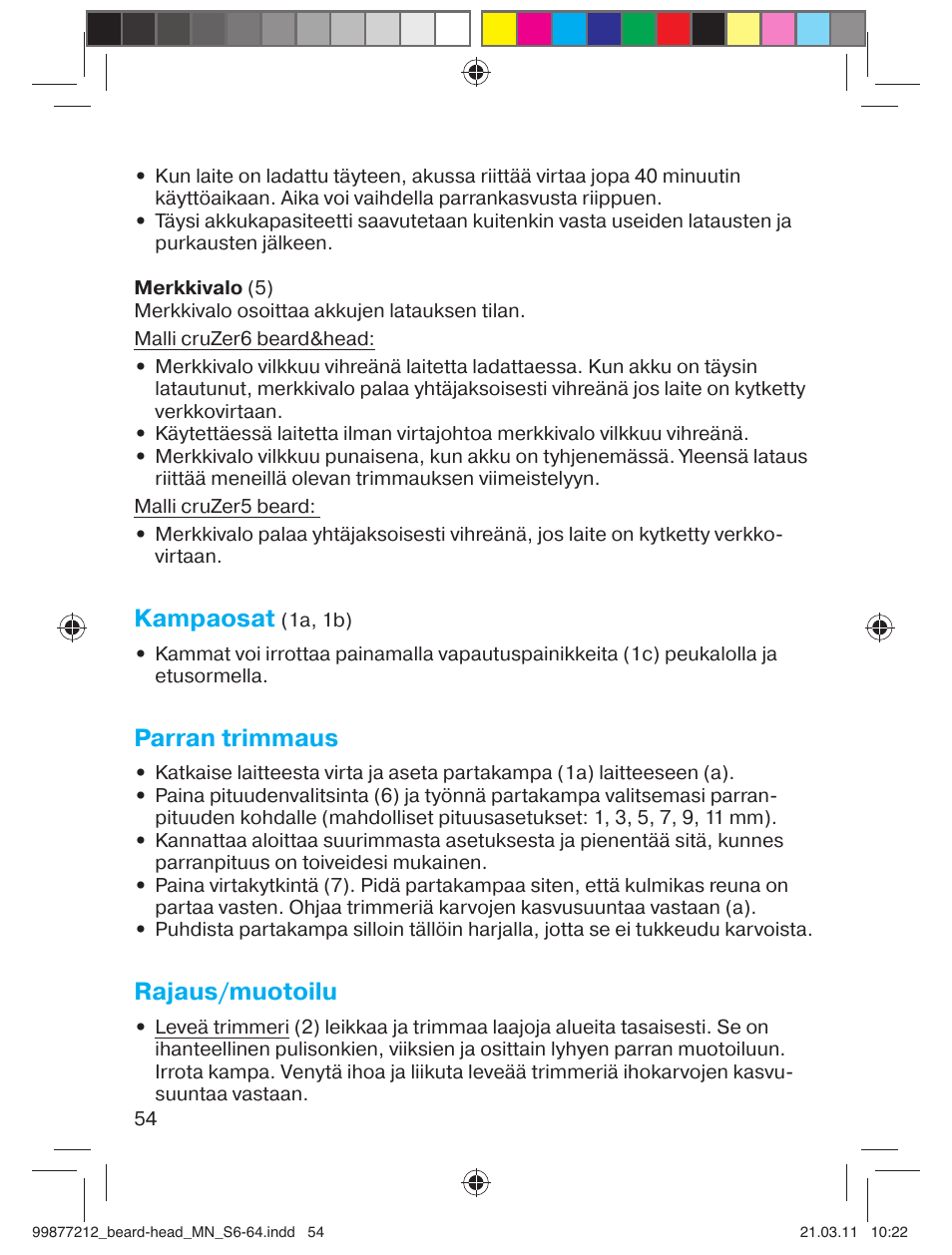 Kampaosat, Parran trimmaus, Rajaus/muotoilu | Braun cruZer6 beard&head  EU User Manual | Page 53 / 64