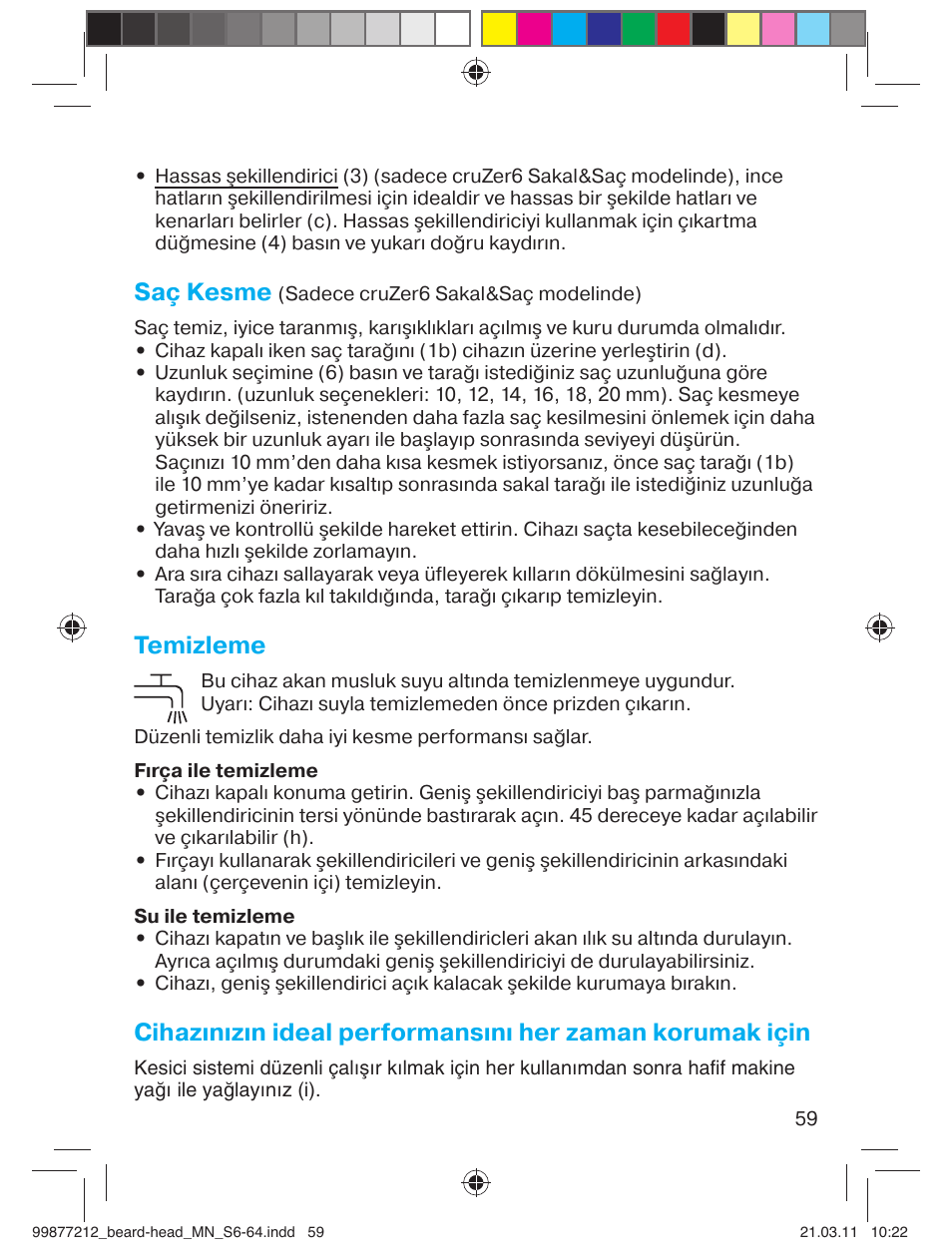 Saç kesme, Temizleme | Braun cruZer6 beard&head  EU User Manual | Page 58 / 64
