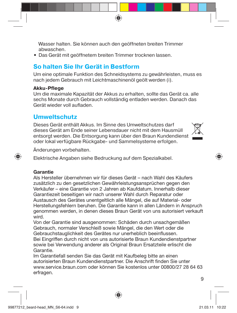 So halten sie ihr gerät in bestform, Umweltschutz | Braun cruZer6 beard&head  EU User Manual | Page 8 / 64
