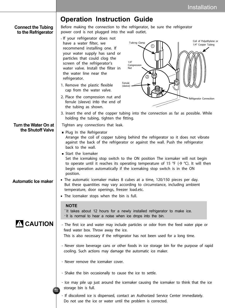 Operation instruction guide, Caution, Installation | LG LRSC26925TT User Manual | Page 11 / 30